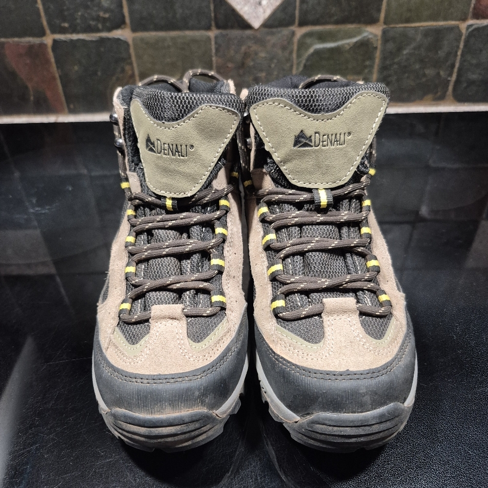 Gray and Tan Outdoor Boots with High-Top Design